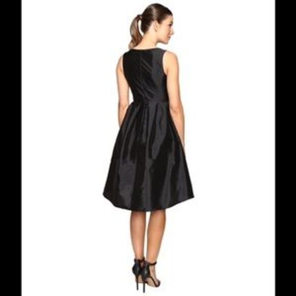 Eva Franco Brittany High-Low Black Fit and Flare Bow Cocktail Midi Dress - Picture 3 of 4